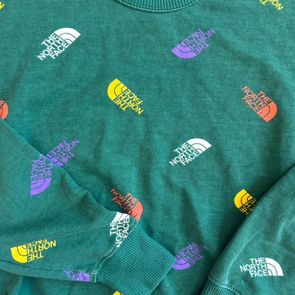 The North Face Colorblock logo recycled cropped sweatshirt in evergreen - Picture 12 of 13